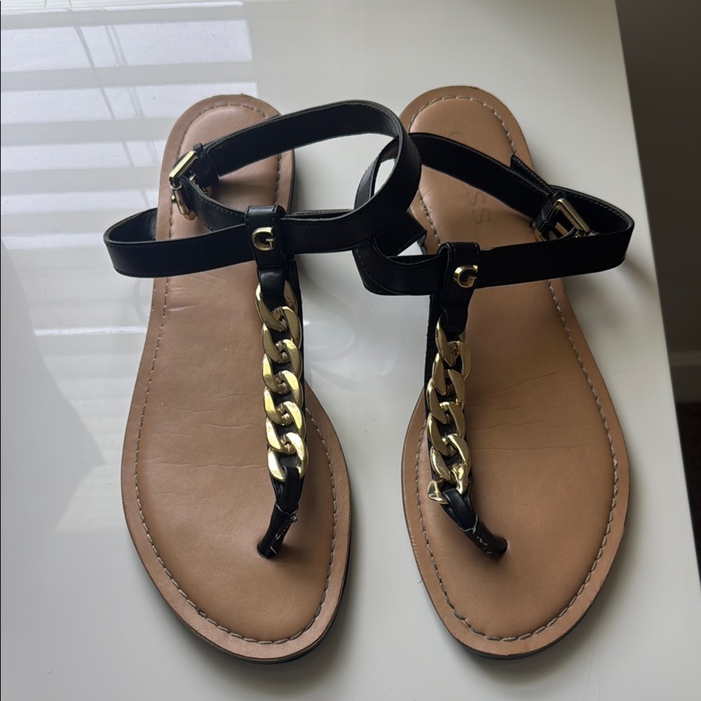 Stylish Black and Gold Women's Sandals Guess